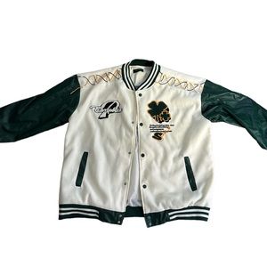 Men’s Faux Leather Bomber Varsity Jacket (XL)